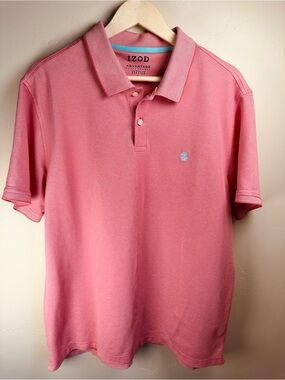 Izod Men’s XL Pink Preppy Polo with Turquoise Embroidered Logo